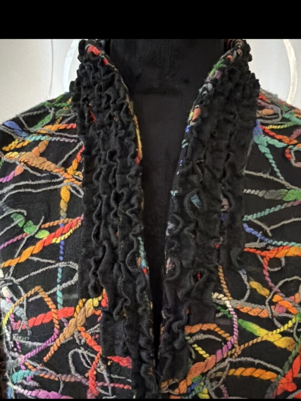 Ethyl Black Multicolor Abstract Quilted Open-Front Mid-Length Jacket XL - Picture 4 of 6